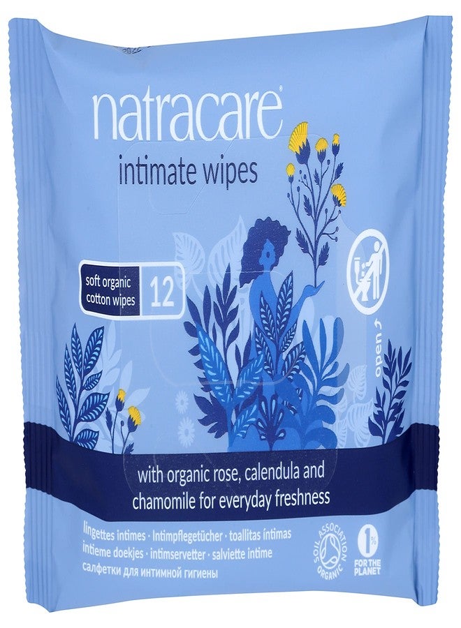 Natracare Organic Cotton Intimate Wipes Infused with Organic Essential Oils of Chamomile, Calendula and French Rose, 12 Wipes per pack (1 Pack, 12 wipes total) - Image 1